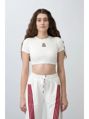 Queen Kids Queenkids Kız Çocuk 7423 Nakışlı Crop Vişne Ekru