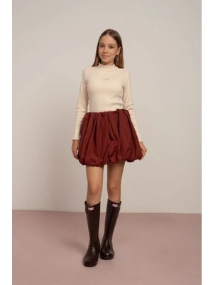 Queen Kids Queenkids Kız ÇOCUK7825 Kaşkorse Body Balıkçı Yaka Ekru