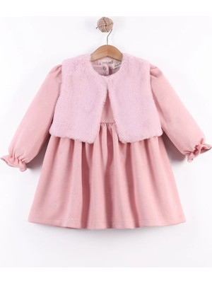 Queen Kids Queenkids Kız Bebek 0884.01SÜET Peluş Elbise Pembe