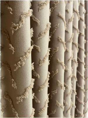 Taç Çapraz Saçak Fonluk Pamuklu Keten Vizon Fon Perde 1/3 Sık Pile Tek Kanat