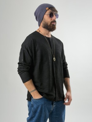 Cocopelli Tasarım Çima Detaylı Erkek Siyah Sweat COC2632