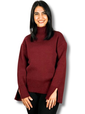 Yusgos Kadın Pinterest Model Kol Yırtmaçlı Balıkçı Yaka Triko Kazak