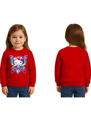 Sedirli Unisex Hello Kity Baskılı Çocuk Swaetshirt 3 Iplik Şardonlu