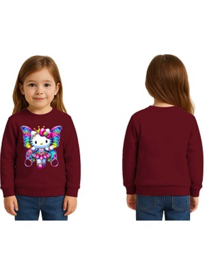 Sedirli Unisex Hello Kity Baskılı Çocuk Swaetshirt 3 Iplik Şardonlu