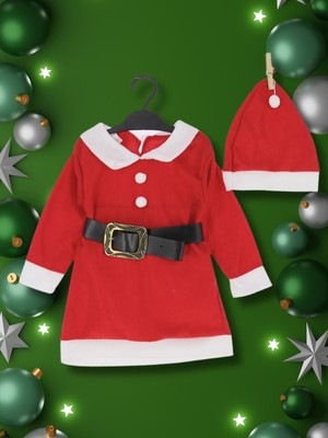 Noel Kız Çocuk Kostüm Şapka + Elbise +Kemer