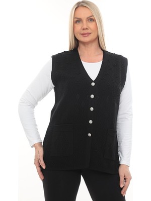 Kadın Triko Cepli Kışlık Kalın Desenli Anne Yelek