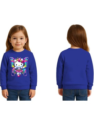 Sedirli Unisex Hello Kity Baskılı Çocuk Swaetshirt 3 Iplik Şardonlu