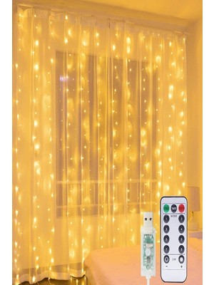 Renkli 300 LED Kumandalı Peri Telli Işık, 3x3 M, Usb, 8 Animasyonlu