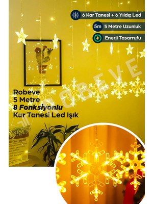 8 Fonksiyonlu Büyük Kar Tanesi LED Işık, Yılbaşı Dekoru