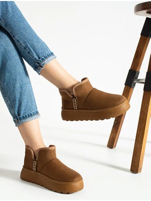 Kindep Dikişli Içi Pelüş Hafif Rahat Günlük Kadın Bot Yeni Tarz Taba