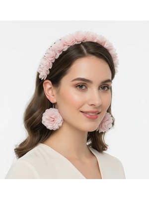 Çiçekli Taç ve Küpe Seti,nedime,kına,bride To Be,özel Gün Saç Aksesuarı