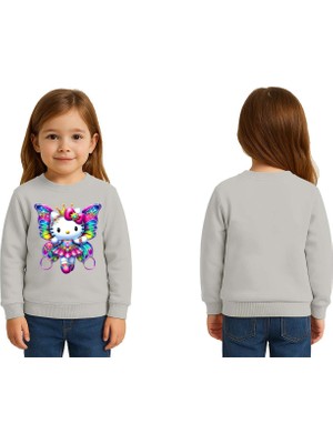 Sedirli Unisex Hello Kity Baskılı Çocuk Swaetshirt 3 Iplik Şardonlu