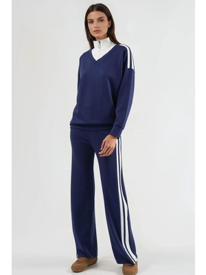 Hiccup Kadın Modal Dokulu Fermuarlı Yaka, Geniş Paçalı Iki Parçalı Takım Berşan Collection Lacivert