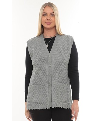 Kadın Merserize Cepli Düğmeli Rolax Triko Mevsimlik Anne Yelek