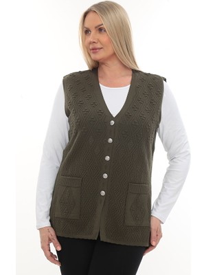 Kadın Triko Cepli Kışlık Kalın Desenli Anne Yelek