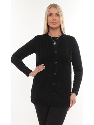 Kalın Yünlü Kışlık Triko Cepli Düğmeli Anne Yelek