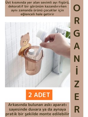 Wintoup Asılabilir Kolay Montaj Mutfak Banyo Küçük Eşya Çocuk Odası Sevimli Ayı Figürlü Organizer 2 Adet