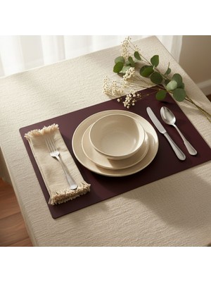 2 Adet Bordo Deri Amerikan Servis Supla Dikdörtgen Bordo 33X44-KOLAY Silinebilir Supla