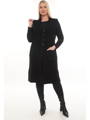 Çelik Örgü Düğmeli Cepli Triko Kışlık Kalın Uzun Anne Örgü Yelek