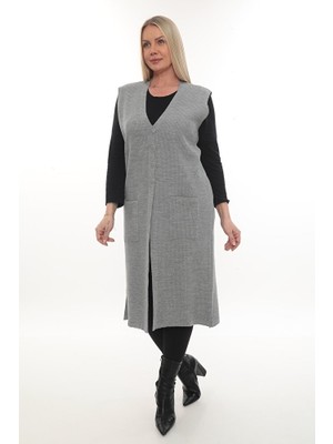 Çelik Örgü Düğmeli Cepli Triko Kışlık Kalın Uzun Anne Örgü Yelek