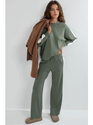 Hiccup Kadın Modal Dokulu Regular Fit Sweatshirt & Pantolon Takımı Berşan Collection Haki Yeşil