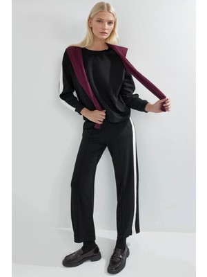Hiccup Kadın Modal Dokulu Regular Fit Sweatshirt & Pantolon Takımı Berşan Collection Siyah