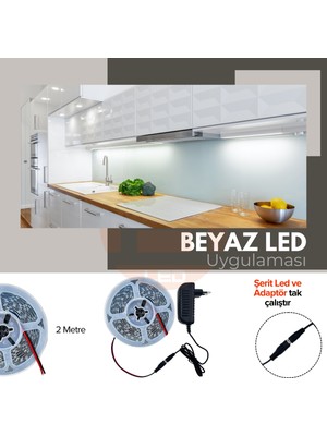 2 Metre Beyaz LED Şerit Tak ve Çalıştır Aydınlatma Seti