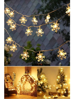 Özbience Parlak Kar Tanesi Şerit LED Yılbaşı Ağaç Süsleme (20'li)