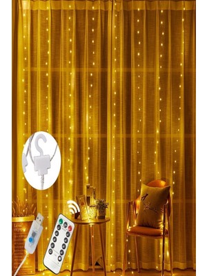 Özbience 300 LED Işık Perde, Düğün ve Parti Dekor, Uzaktan Kumandalı, 3X3M