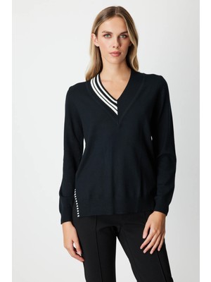 On Triko V Yaka Yakası Ribanalı Kazak 65378