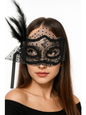 Dodomar Yılbaşı Maske Plastik Tüllü Tüylü Çiçekli Lüks Model