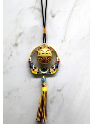 TE Dükkan Renkli Püsküllü Şans Kedisi Feng Shui Askılık