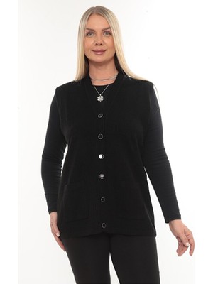 Çelik Örgü Düğmeli Cepli Triko Kışlık Kalın Anne Örgü Yelek