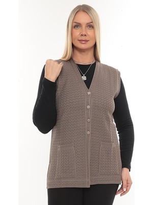 Kadın Merserize Cepli Düğmeli Rolax Triko Mevsimlik Anne Yelek