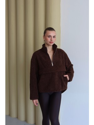 Fehu Bloom Kadın Kahverengi Dik Yaka Teddy Sweat