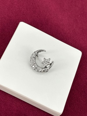 Calista Aksesuar Gümüş Taşlı Ay-Yıldız Figürlü Silver Broş