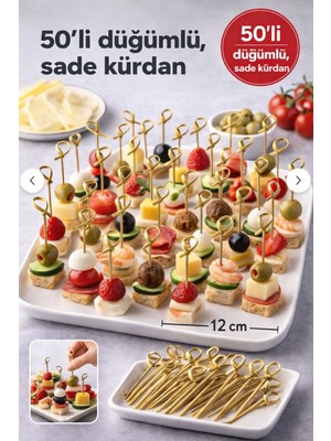 Toyfest 12 cm Kahve Düğümlü Bambu Kürdan – Parti Sunum, Kokteyl, Kanepelik Doğal Servis Çubuğu 50’li Pkt