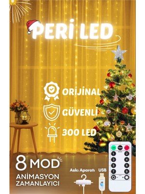 3MX3M Kumandalı LED Perde, 8 Fonksiyon, 300 Led, 10 Sarkıt, USB Giriş