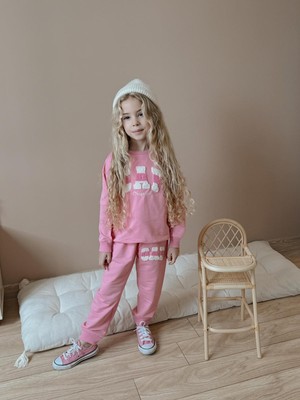 Sacro Kids Süzene Punch Nakışlı 2 Iplik Sweatshirt-Eşofman Altı Mevsimlik Kız Çocuk Takım