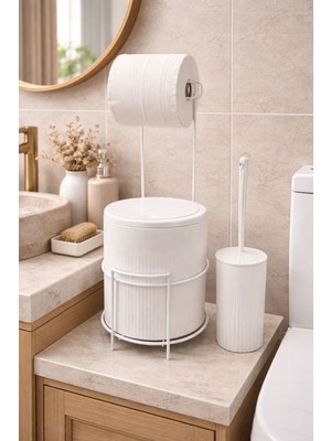 Özbience Şık ve Minimal Banyo Seti: Kapaklı Çöp Kovası, Tuvalet Kağıtlığı ve Wc Fırçası