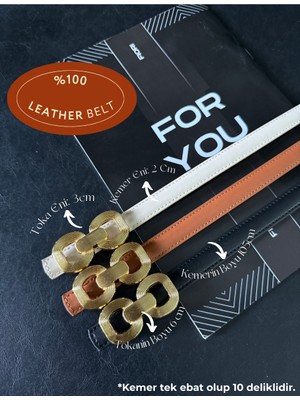 Fiori Hakiki Bombeli Deri Tasarım Uzun Tokalı Ince Kadın Kemeri, Ceket Kemeri, Gömlek Kemeri