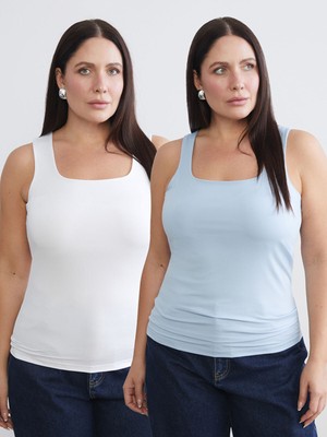 Lc Waikiki Yeni Sezon Büyük Beden Kare Yaka Kadın Atlet 2'li