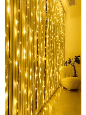 3x3 M LED Perde, 12 Saçak, 300 Led, Fişli, Eklenebilir, 8 Fonksiyon