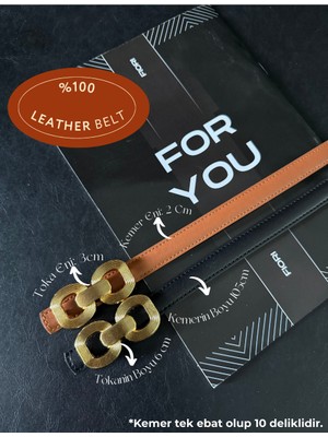 Fiori 2'li Hakiki Bombeli Deri Çift Tokalı Kadın Pantolon Kemeri, Ceket Kemeri, Gömlek Kemeri