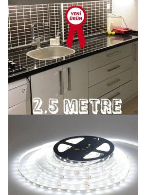 Beyaz Şerit LED Işık 2,5m Adaptörlü Anahtarlı Mutfak Tezgahı Için