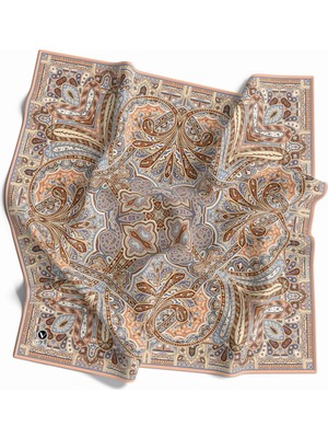 Violla Kristal Şal Desenli Somon Renkli 90X90 Eşarp (Ipek Içermez) Kenar Dikiş Şekli El Dikişli