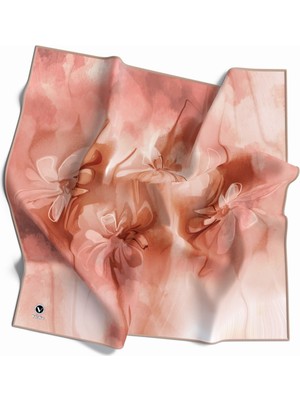 Violla Twill Batik Çiçek Desenli Somon Renkli 90X90 Eşarp (Ipek Içermez) Kenar Dikiş Şekli El Dikişli