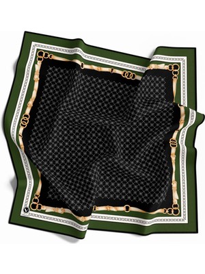 Violla Twill Kemerli ve Çıtır Motifli Desenli Zümrüt Yeşili Renkli 90X90 Eşarp (Ipek Içermez) Dikim Şekli :