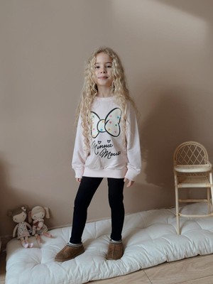 Sacro Kids Fiyonklu Minnie Mouse 2 Iplik Sweatshirt-Eşofman Altı Mevsimlik Kız Çocuk Takım