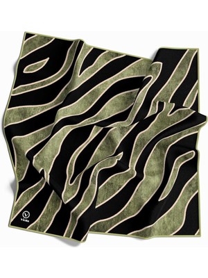 Violla Kristal Zebra Çiçek Desenli Haki Renkli 90X90 Eşarp (Ipek Içermez) Kenar Dikiş Şekli El Dikişli